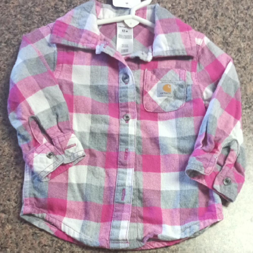 Carhartt Kids Pink and Gray Plaid Button Down Shirt